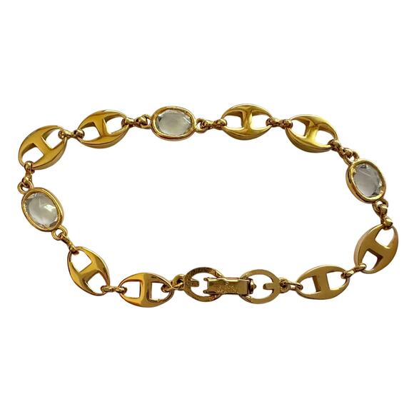 Givenchy Oval Mirrored Gs Gold Plate Bracelet with Clear Gemstones - Picture 9 of 10